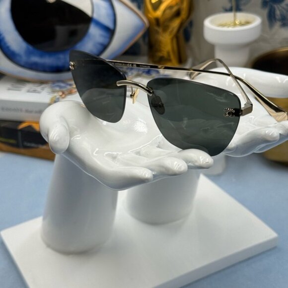 🆕 CHANEL 🧿 NWOT CH4286T Cat Eye Rimless Sunglasses, Titanium & Light Gold - Picture 5 of 16